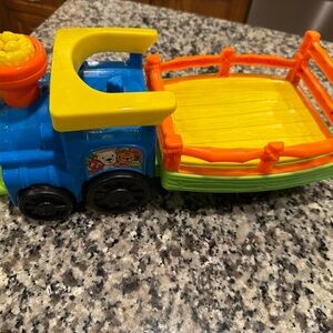 Fisher price Little people Colorful Blue and Yellow Kids Toy Train with Trailer